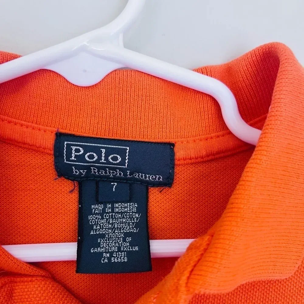 Ralph Lauren Boys Polo Shirt Orange Size 7 Classic Fit Collared Short Sleeve